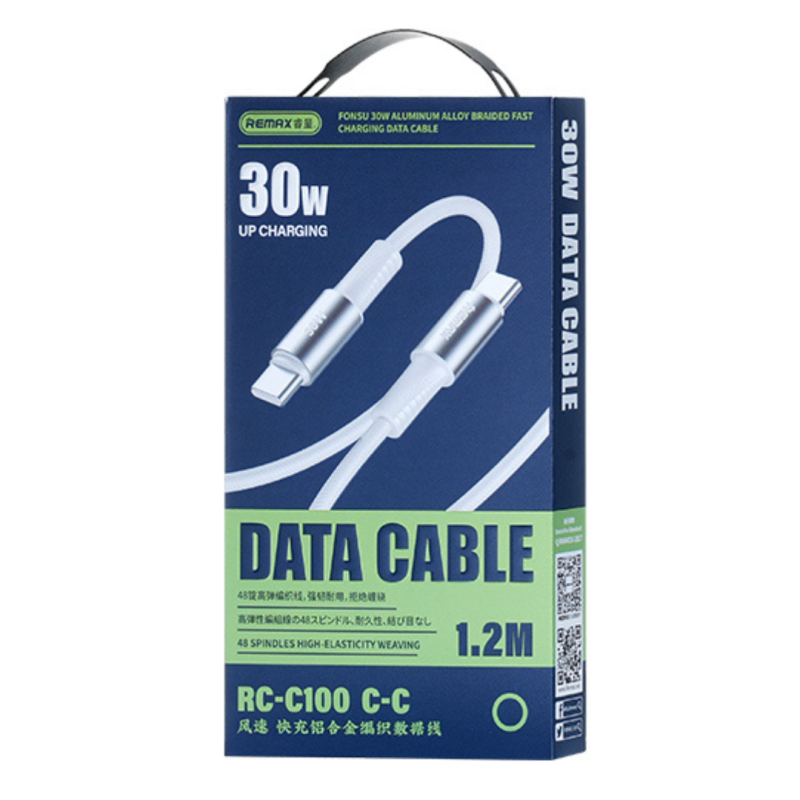 Câble USB-C / USB-C en Alliage d'Aluminium Tressé avec Charge Rapide 30W REMAX Fonsu Series RC-C100 … — REMAX · Smarty Paris 18e